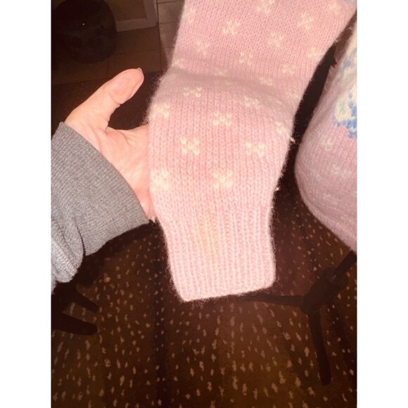 Vintage 90s Y2k Eddie Bauer Heavy Chunky Knit Wool Sweater Pastel Bear M Cottage - Picture 9 of 9